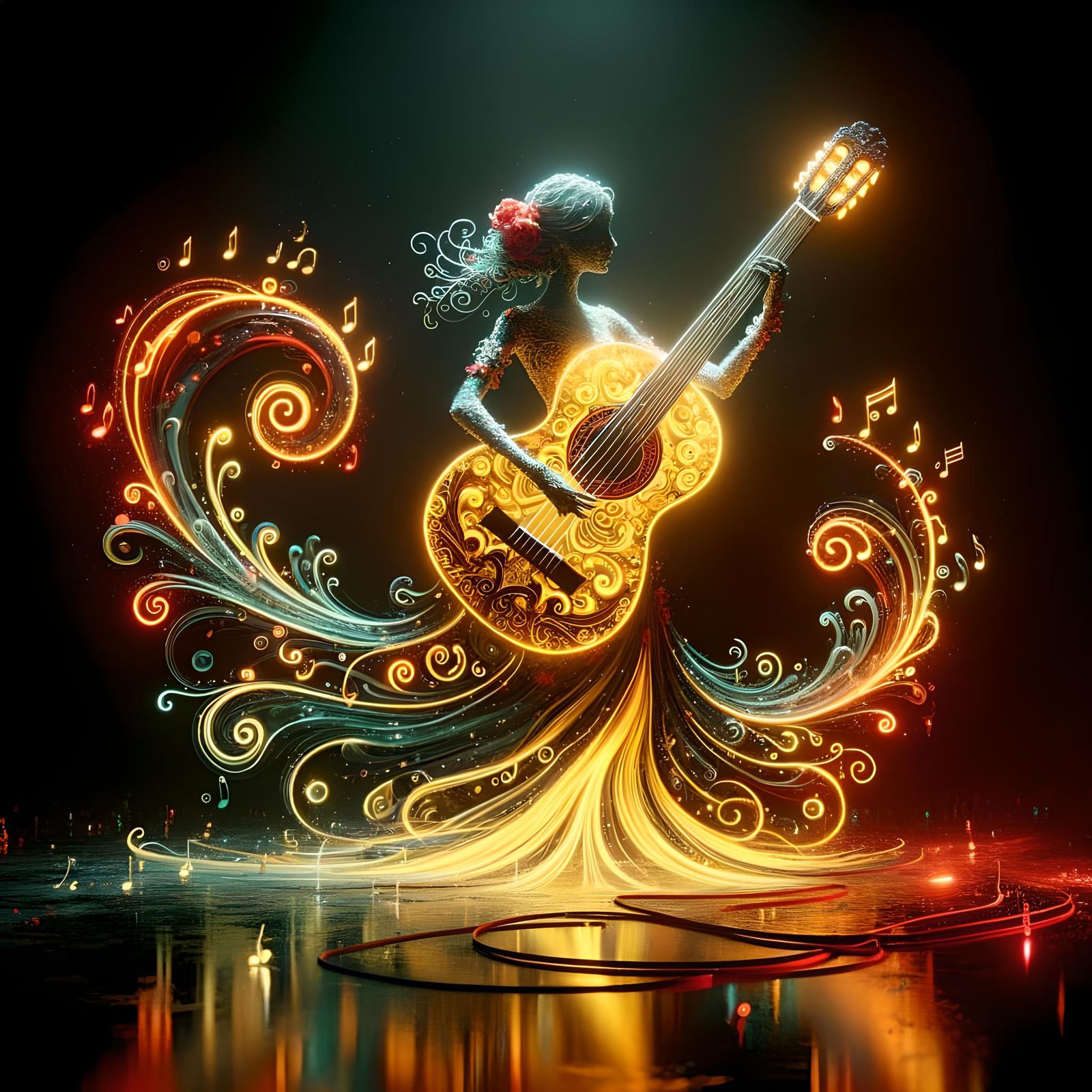 Bioluminescent Guitar Creates Flamenco Dancer in 8K
