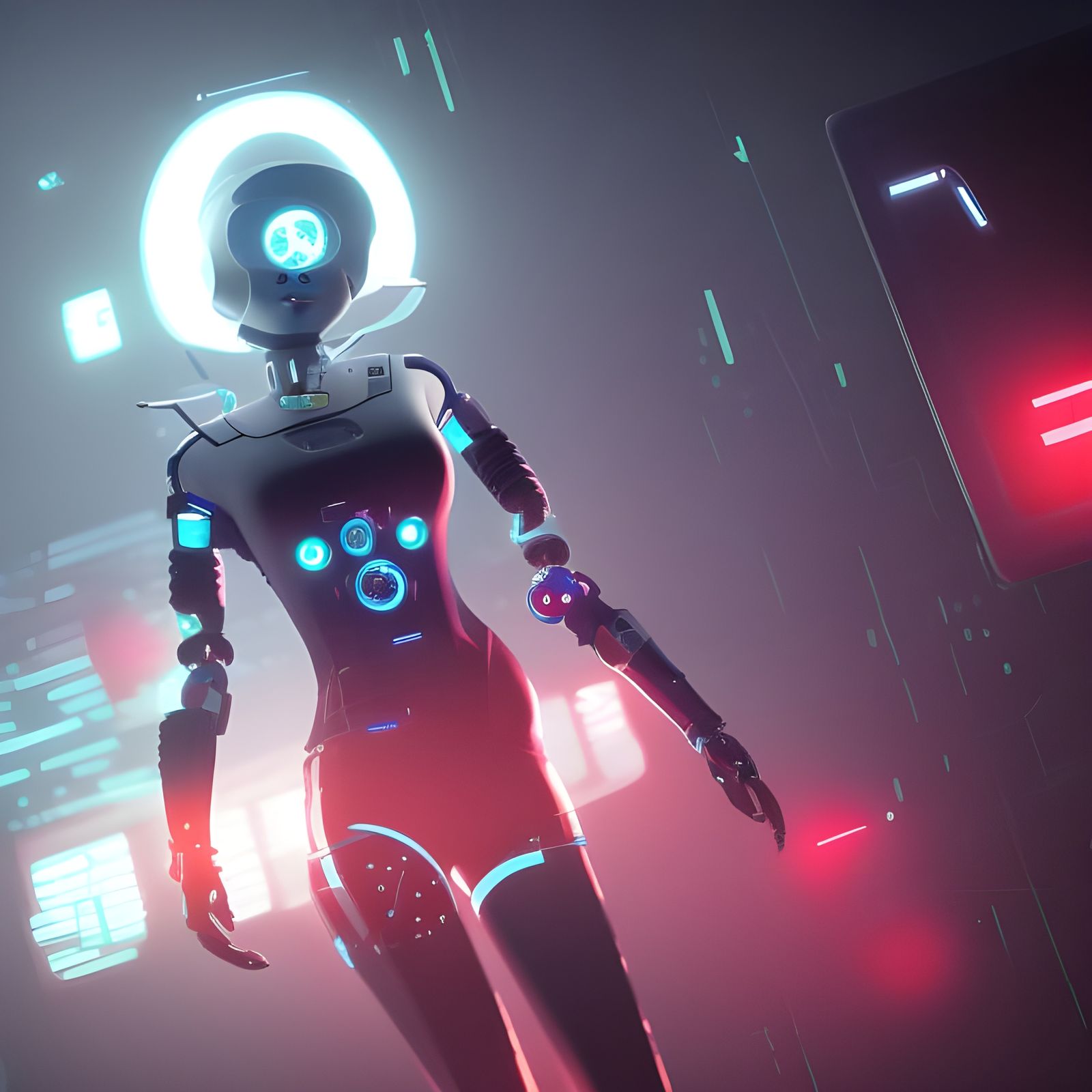 Cyberpunk Female Robot with Volumetric Lighting