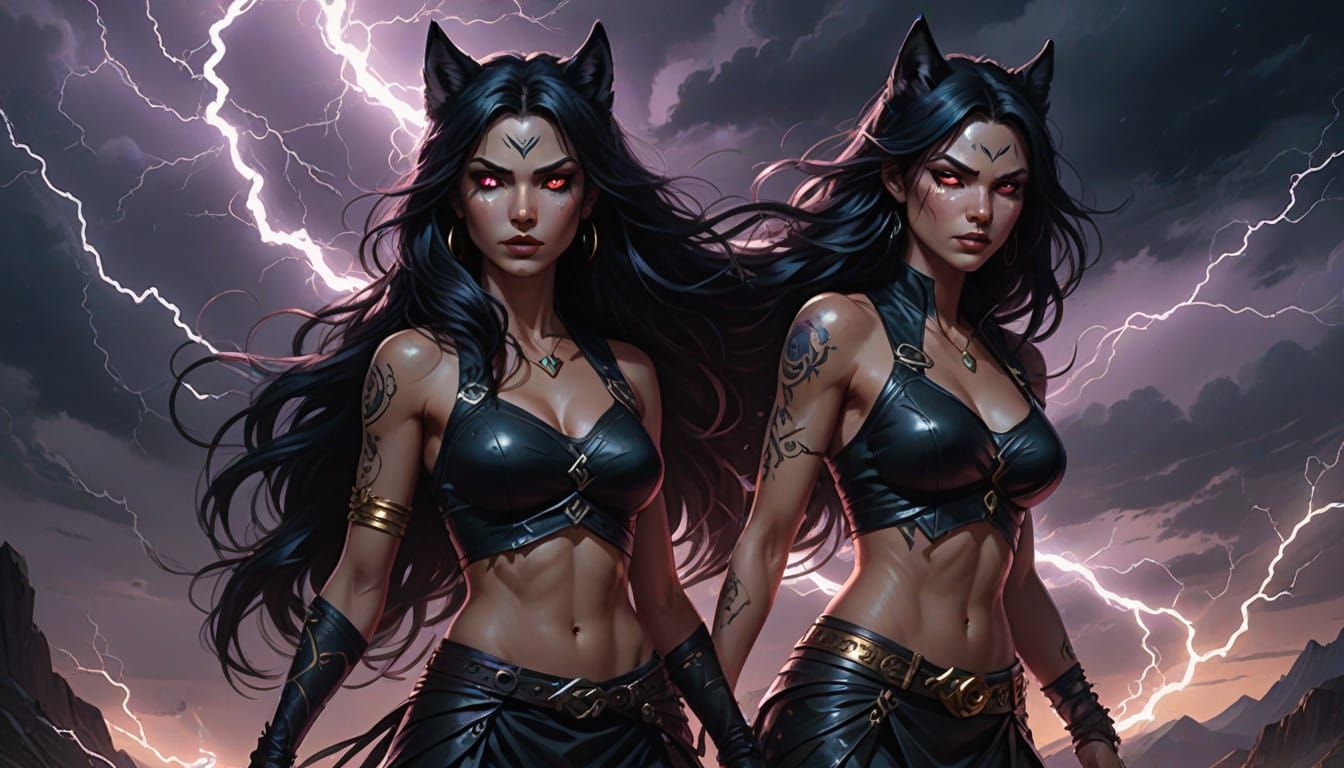 Midnight Tempest Fantasy: Dark-Haired Enchantress in Stormy...