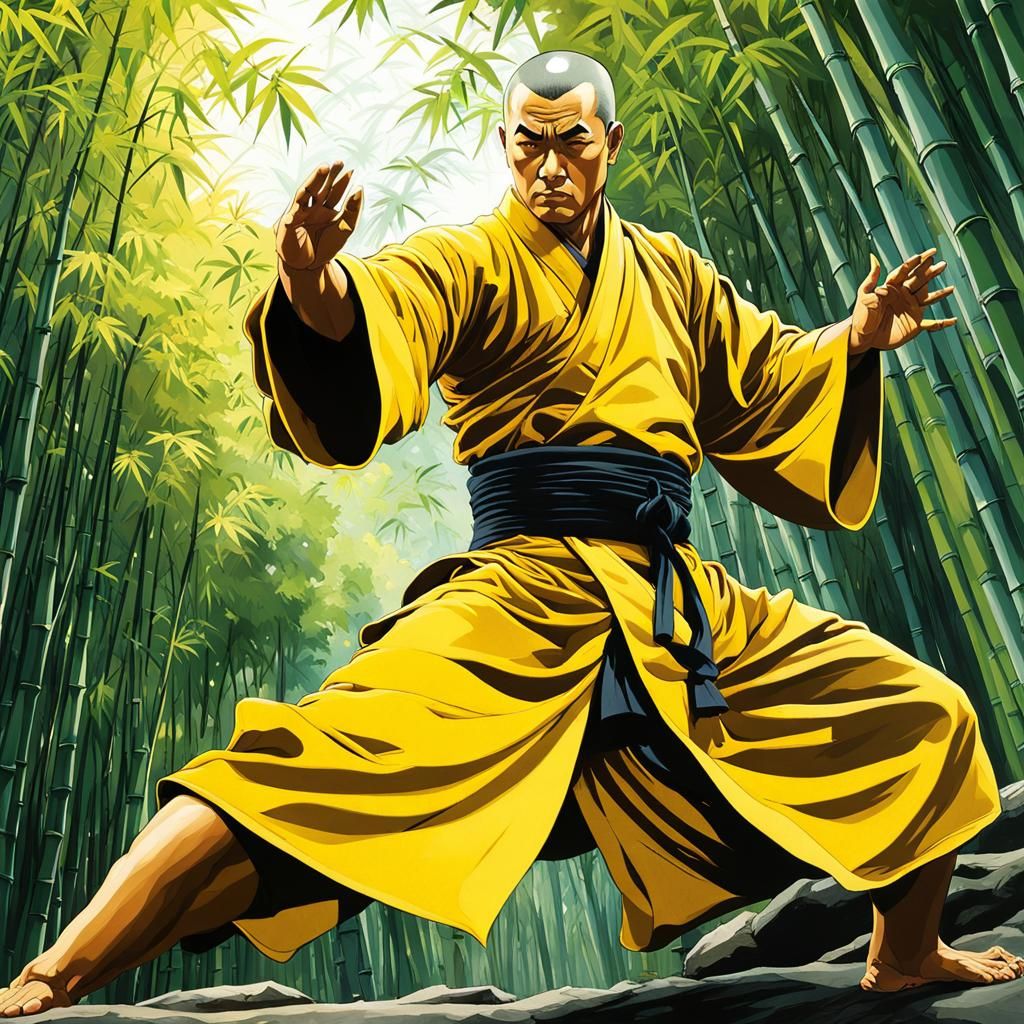Dynamic Shaolin Monk Windstorm Art: Hyperrealistic Illustrat...