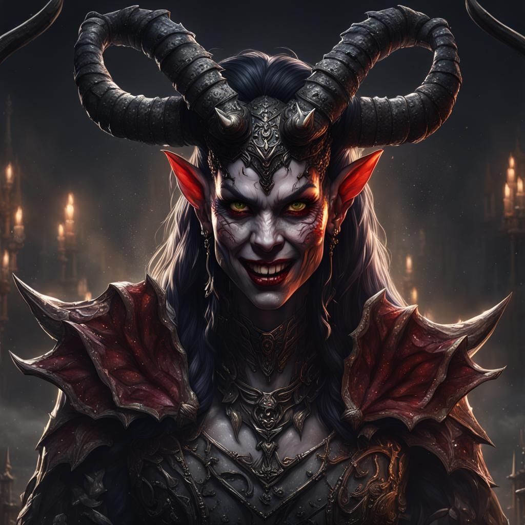 Hyperdetailed Demoness Portrait in Dark Fantasy Style