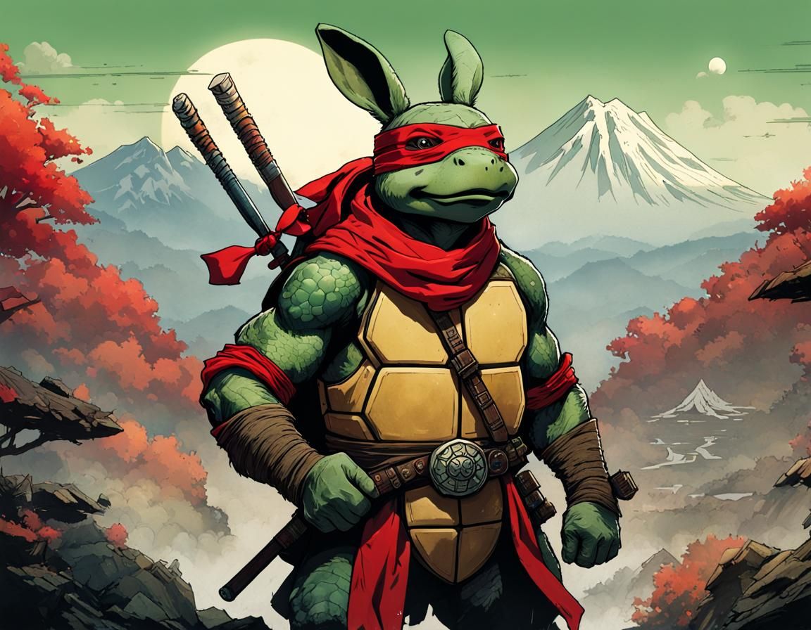 Ninja Turtle Bunny in the Mountains
