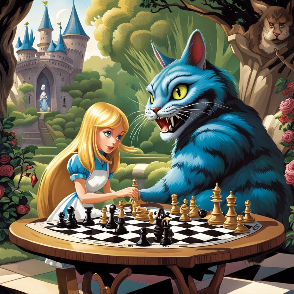 Alice in Wonderland Chess Game in Comic Book Style