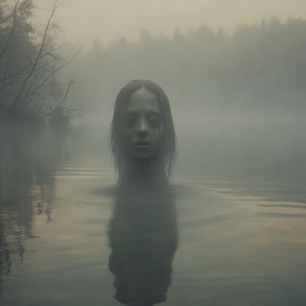 Ghostly Face Appears on Misty Lake: Ethereal Horror