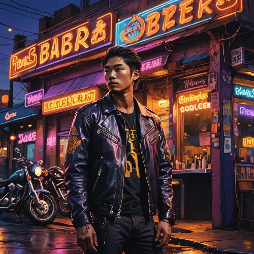 Fantasy Biker Bar at Dusk in Vibrant Colors