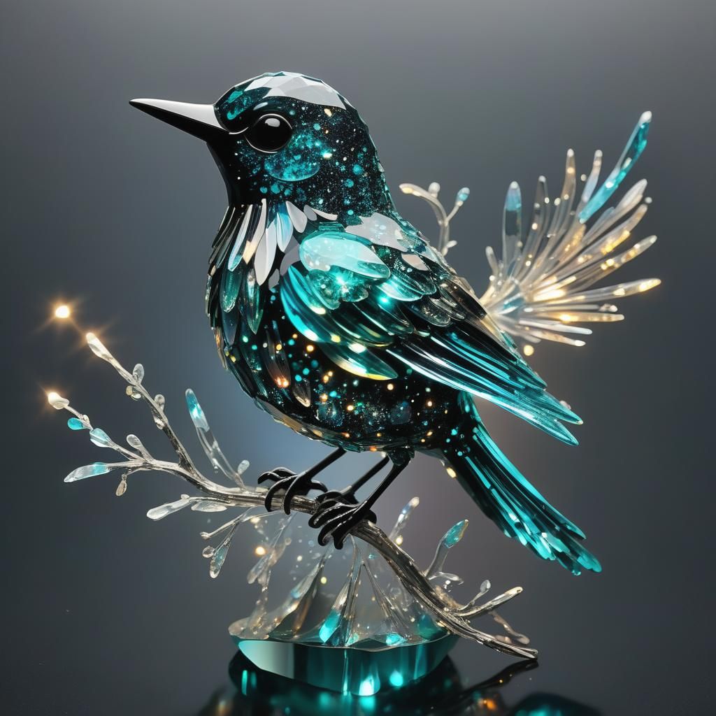 Bioluminescent Crystal Bird: Turquoise Glass Art