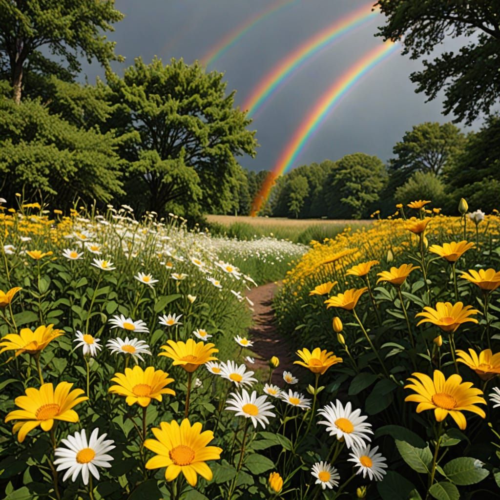Floral Rainbow: Roses, Lilies, and Sun After Rain