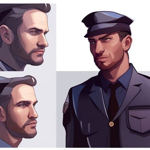 Handsome Young Cop Portrait in Hyperdetailed Style