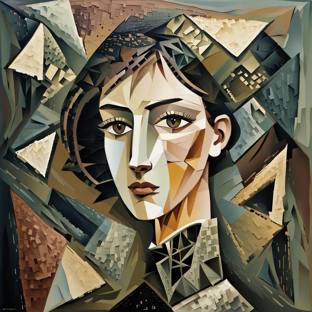 Woman's Head in Muted Cubist Twilight