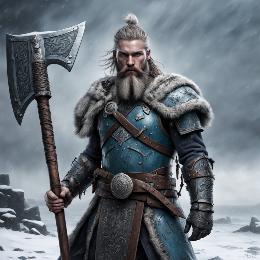 Viking Warrior with Battle-Axe in Splash Art Style