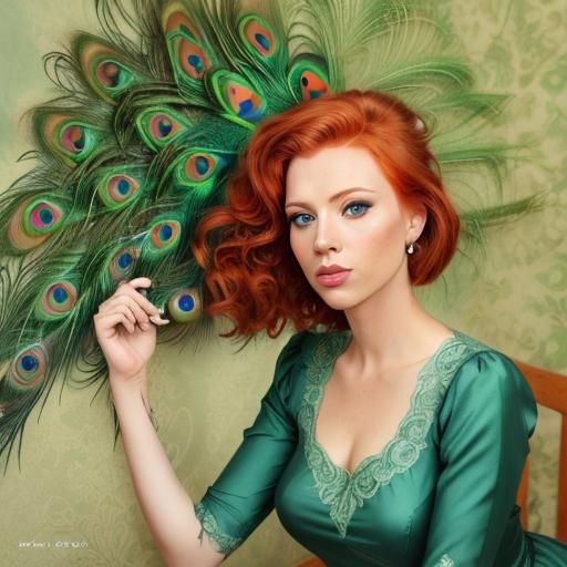 beautiful redhead peacock pinup <lora:pretty woman:1.0>