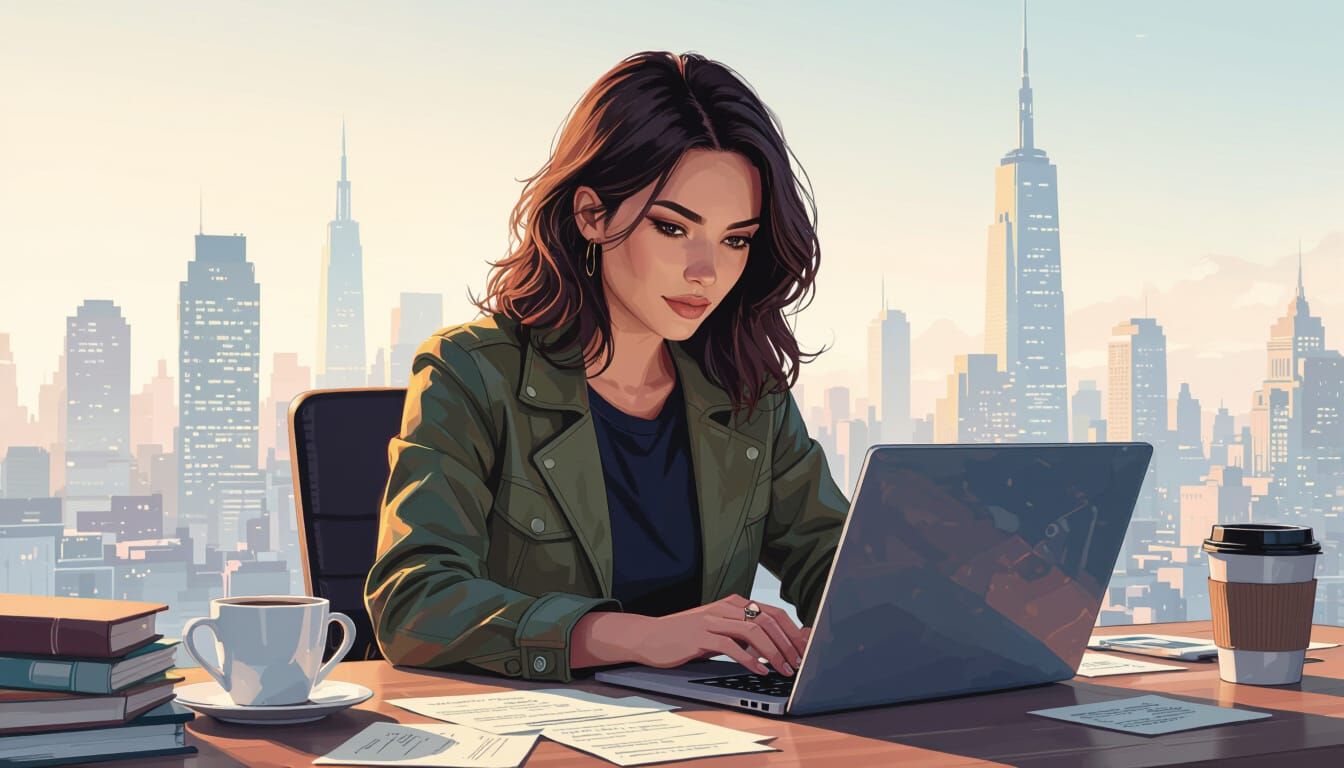 Freelance Marketer in a Vibrant Cityscape Style