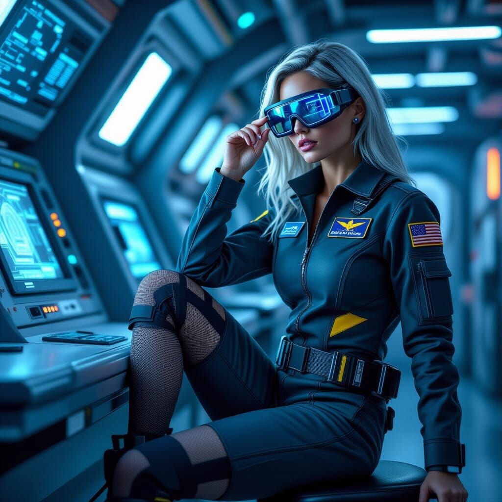Futuristic Woman Engineer in Dystopian Lab