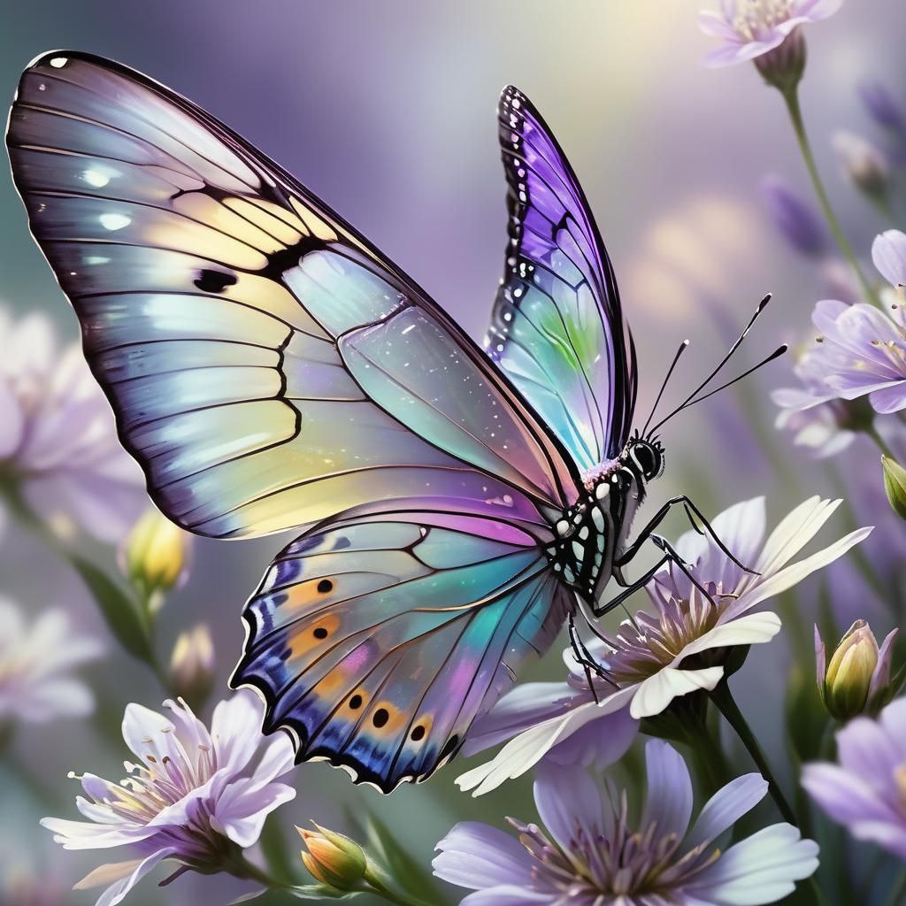 Lilac Butterfly on Flower: Vivid Digital Art