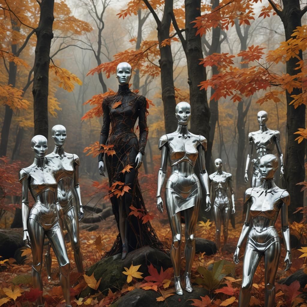 Eerie Autumn: Goth Mannequins in Wilderness, Digital Matte P...