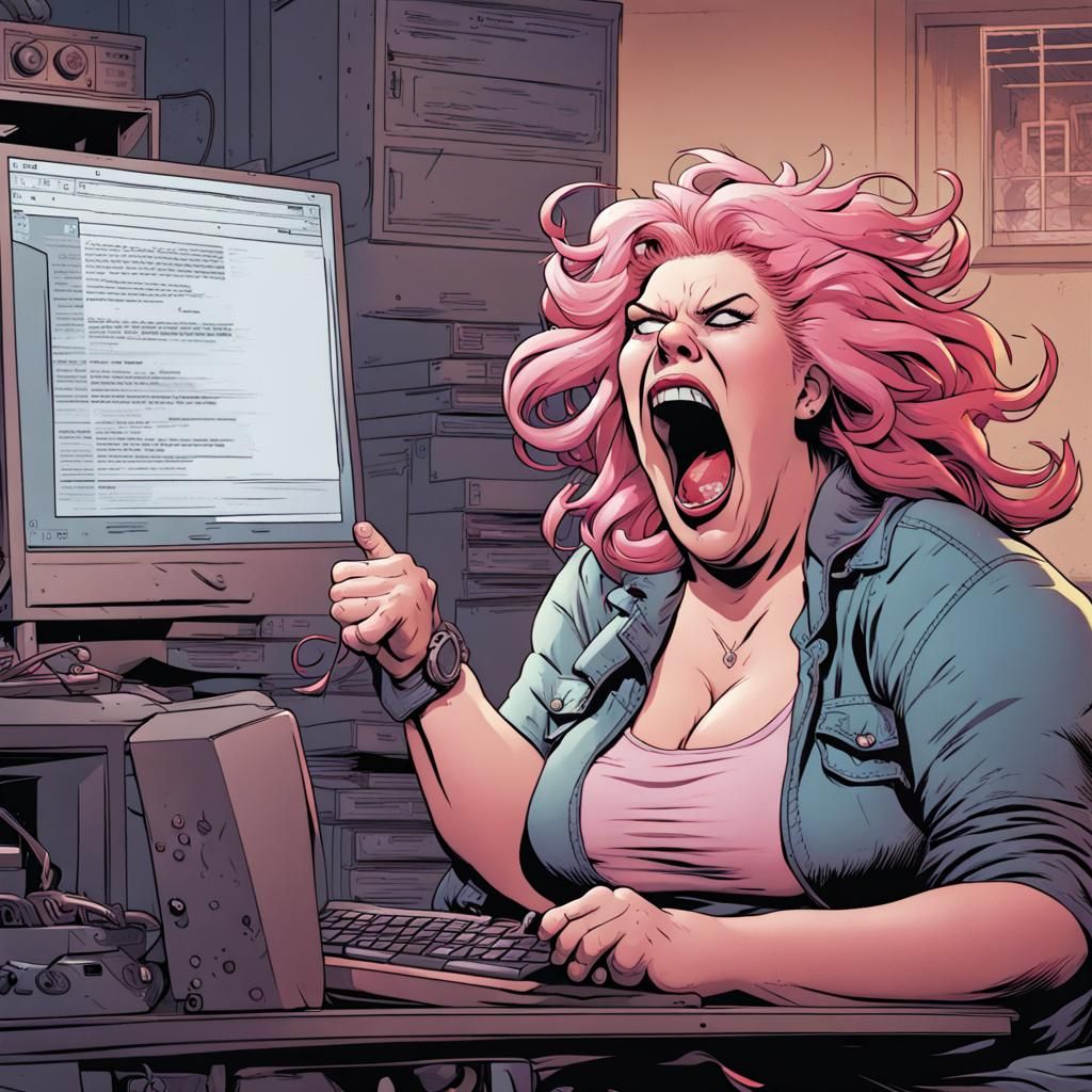 Angry Pink-Haired Woman: Comic Book Art Style