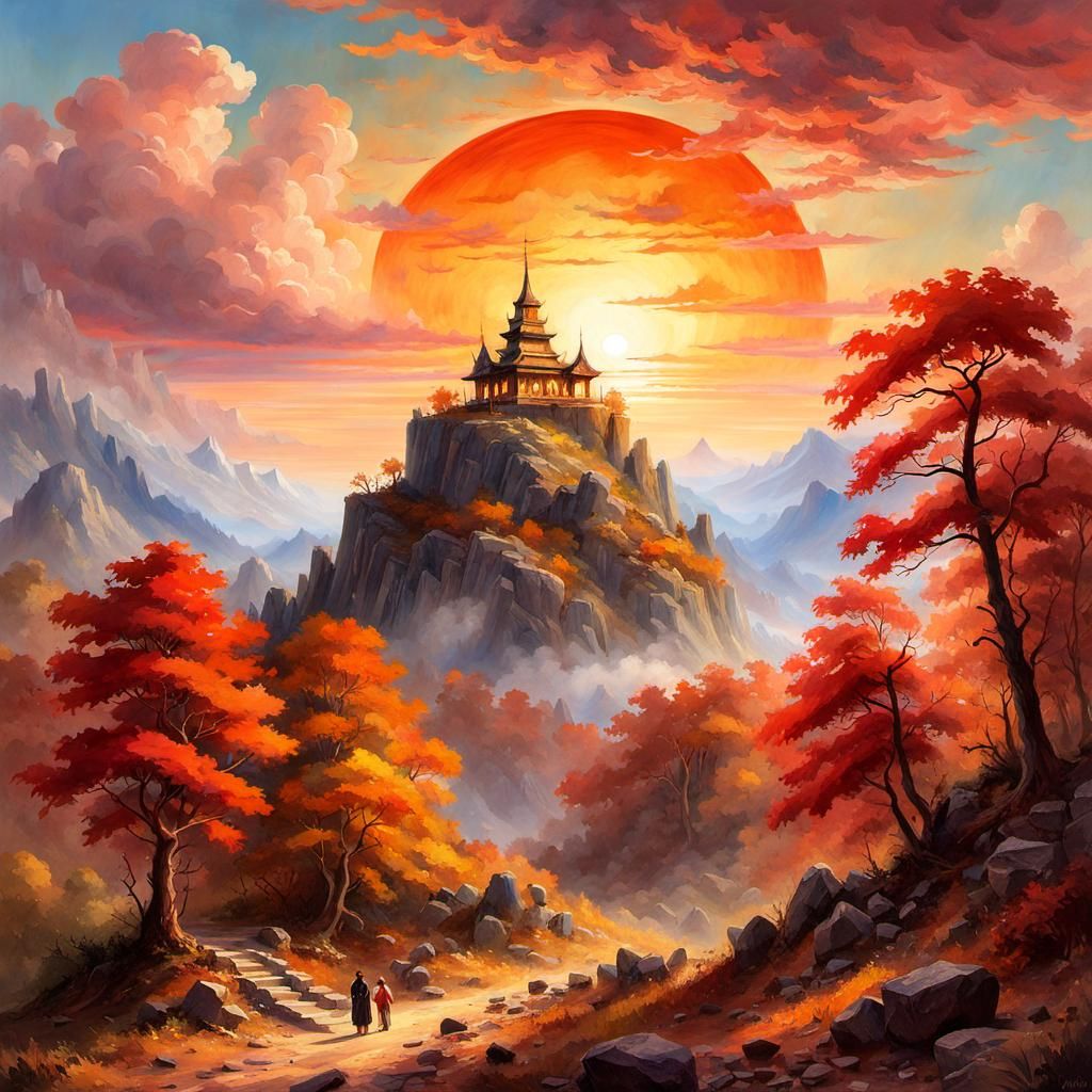 Majestic Mountain Temple in Romantic Naturalism Style