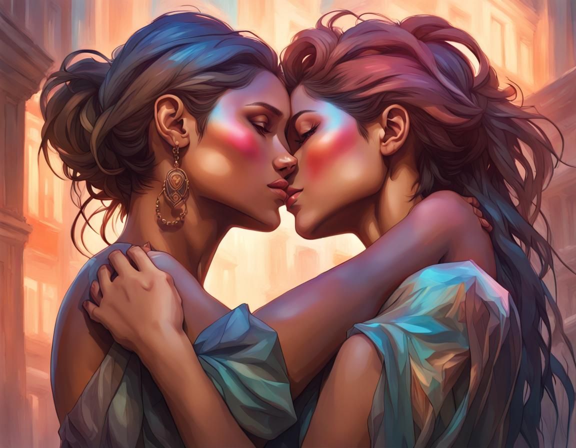 Romantic Portrait of Women Embracing