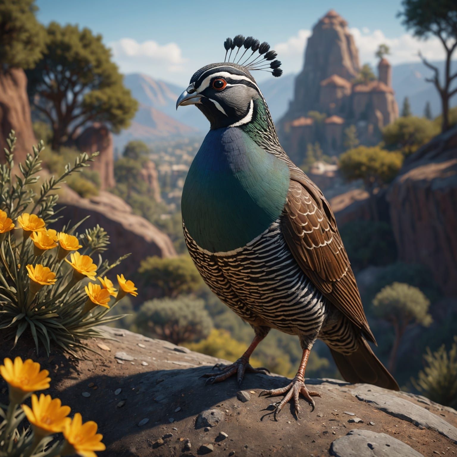Detailed Matte Painting of a California Quail