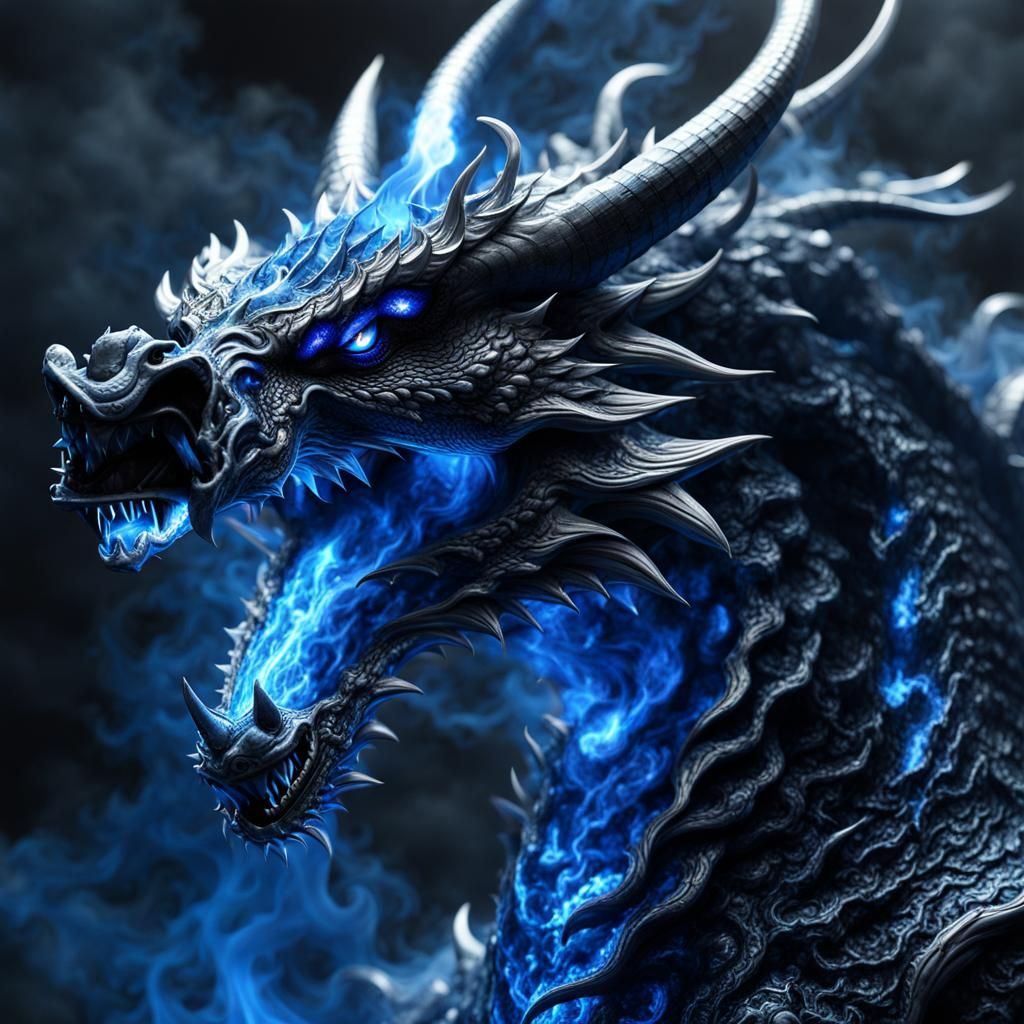 Electric Blue Dragon Demon in Liquid Chrome