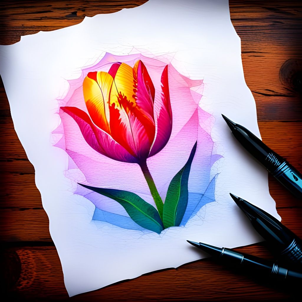 Synthwave Tulip Outline with Floral Pattern