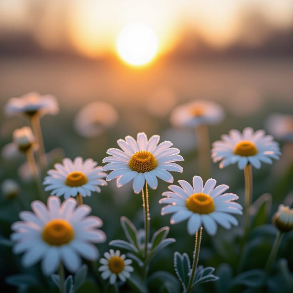 Frosty Daisies in Golden Hour Light