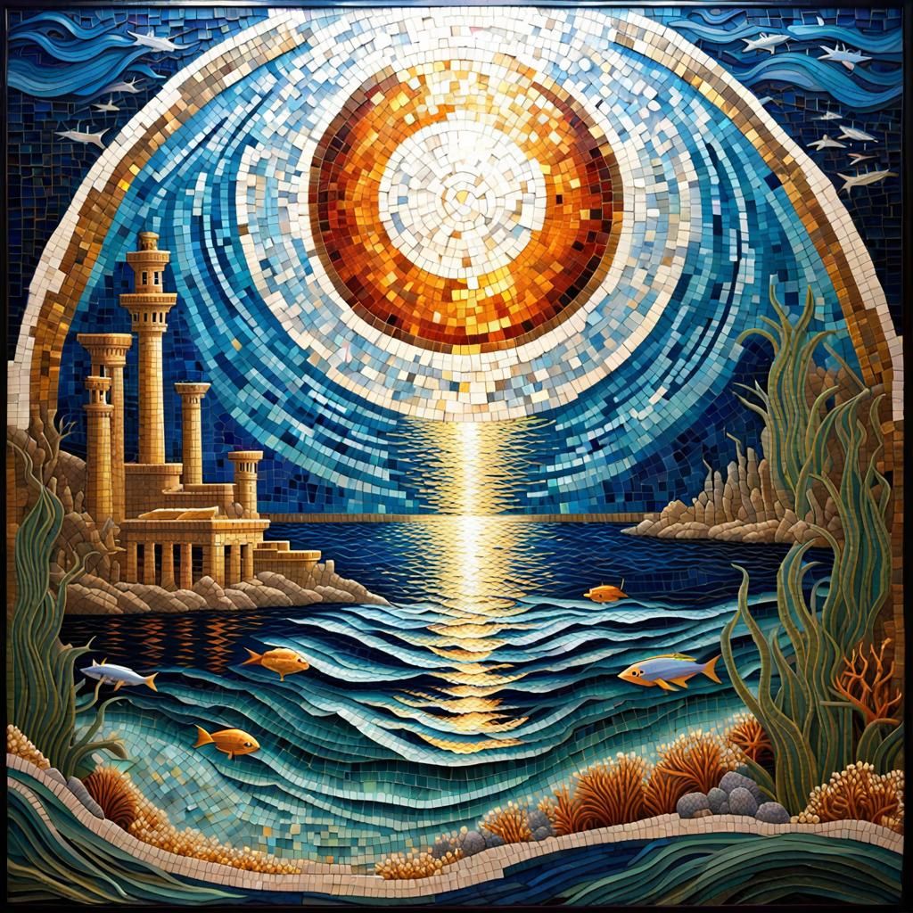 Mosaic Glass Art of Atlantis Underwater World