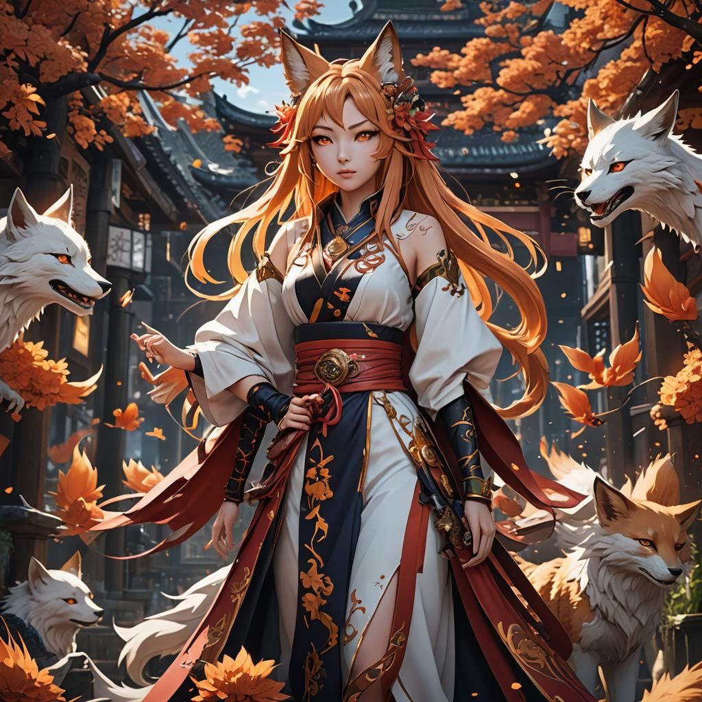 Anime Kitsune Girl in Detailed Matte Painting