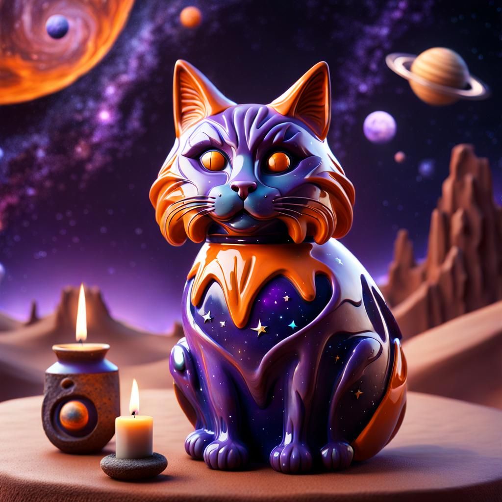 Whimsical Purple-Orange Cat Cookie Jar in Ceramic Style