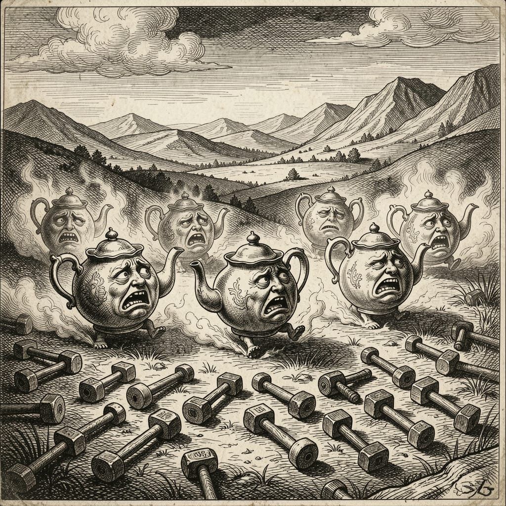 Fleeing Teapots in a Fairy Realm Sketch