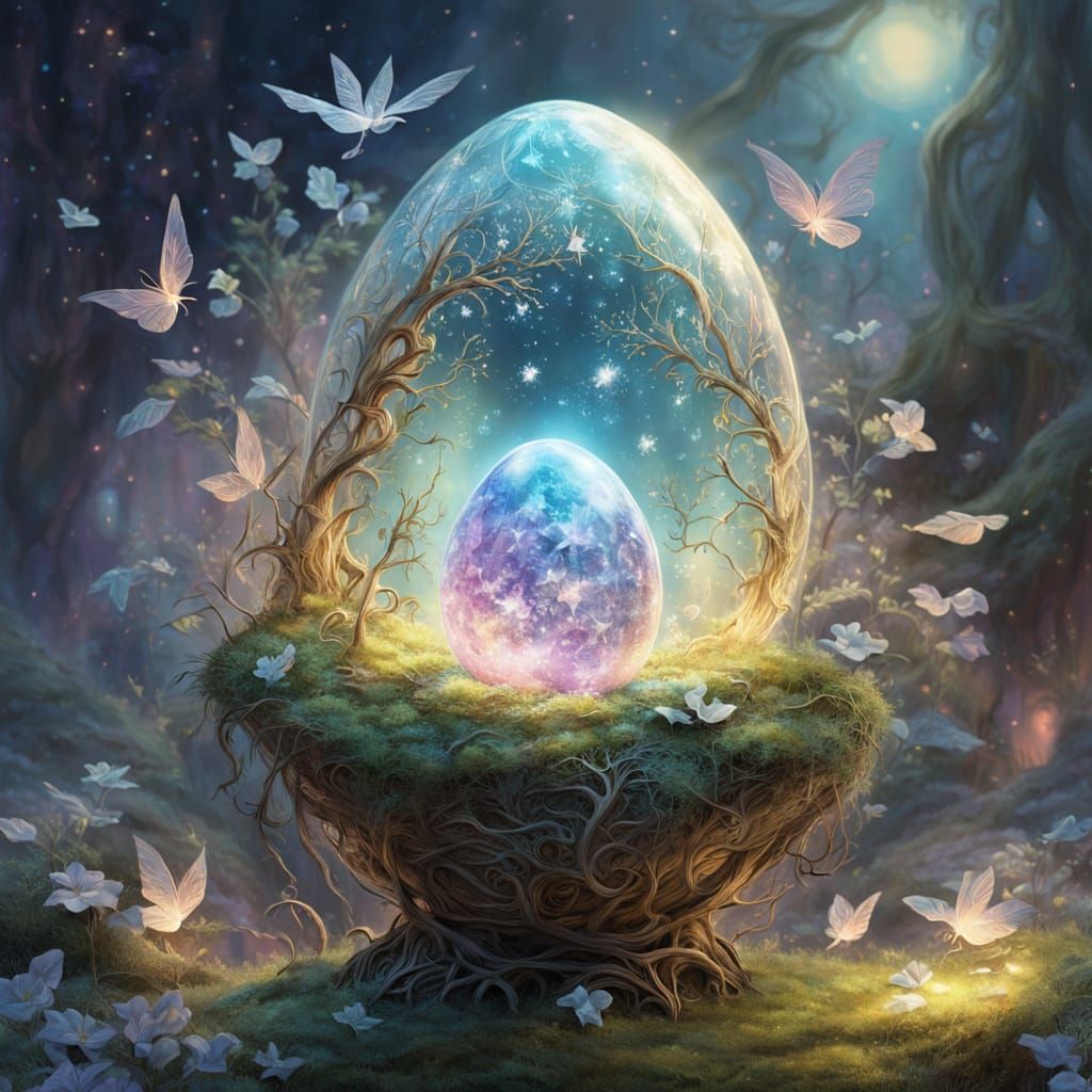 Magical Crystal Egg on Enchanted Moss Art