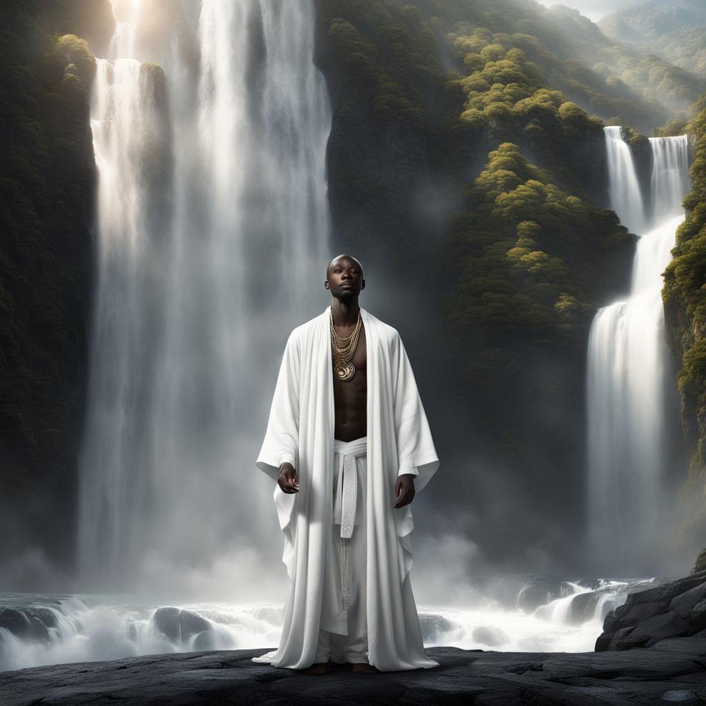 Black Man Enshrined in Waterfall, Digital Matte Painting