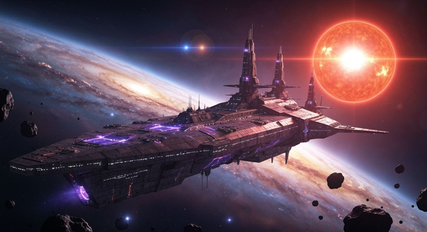 Immense Starship Gliding Through Deep Space