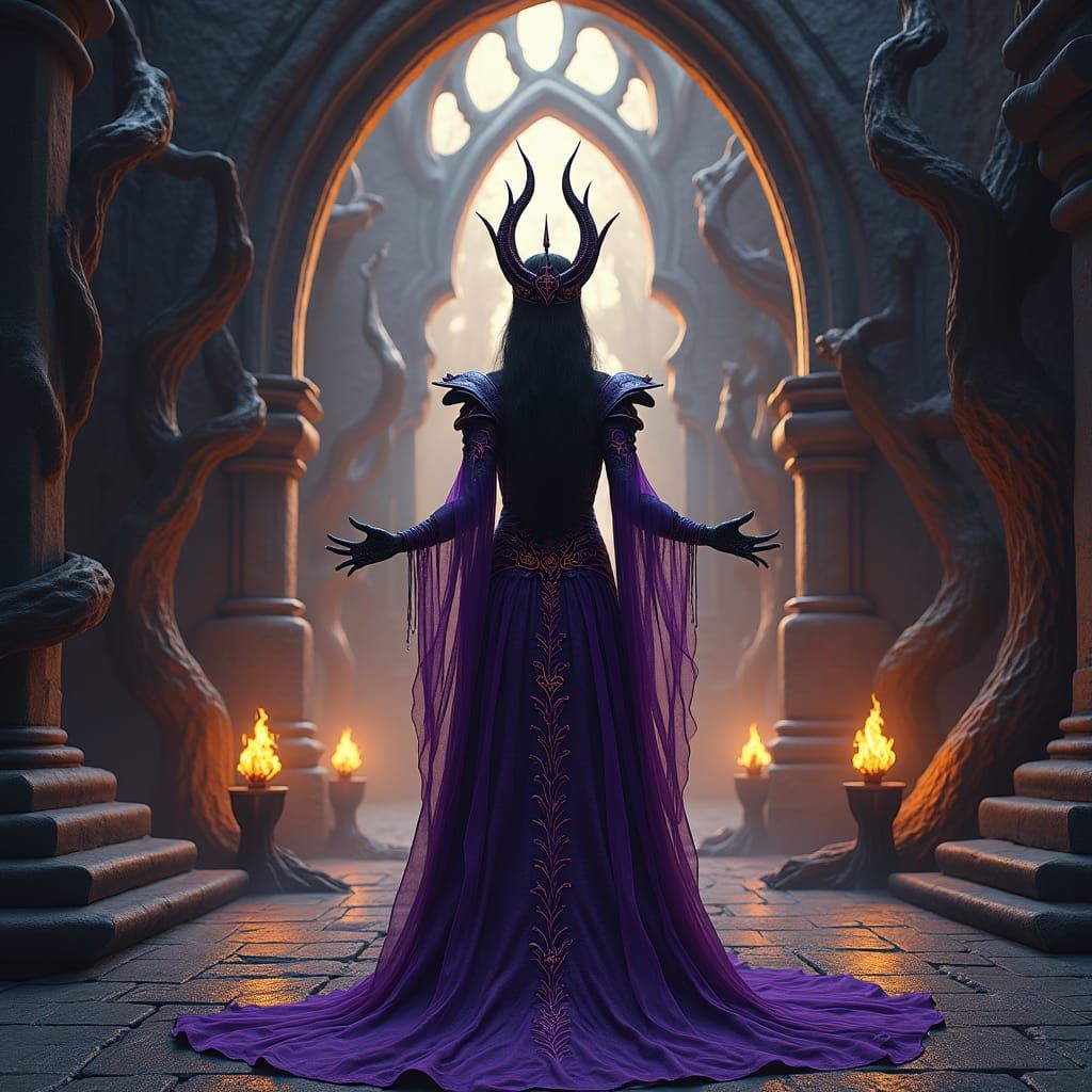Dark Evil Queen in Mystical Castle, Digital Art