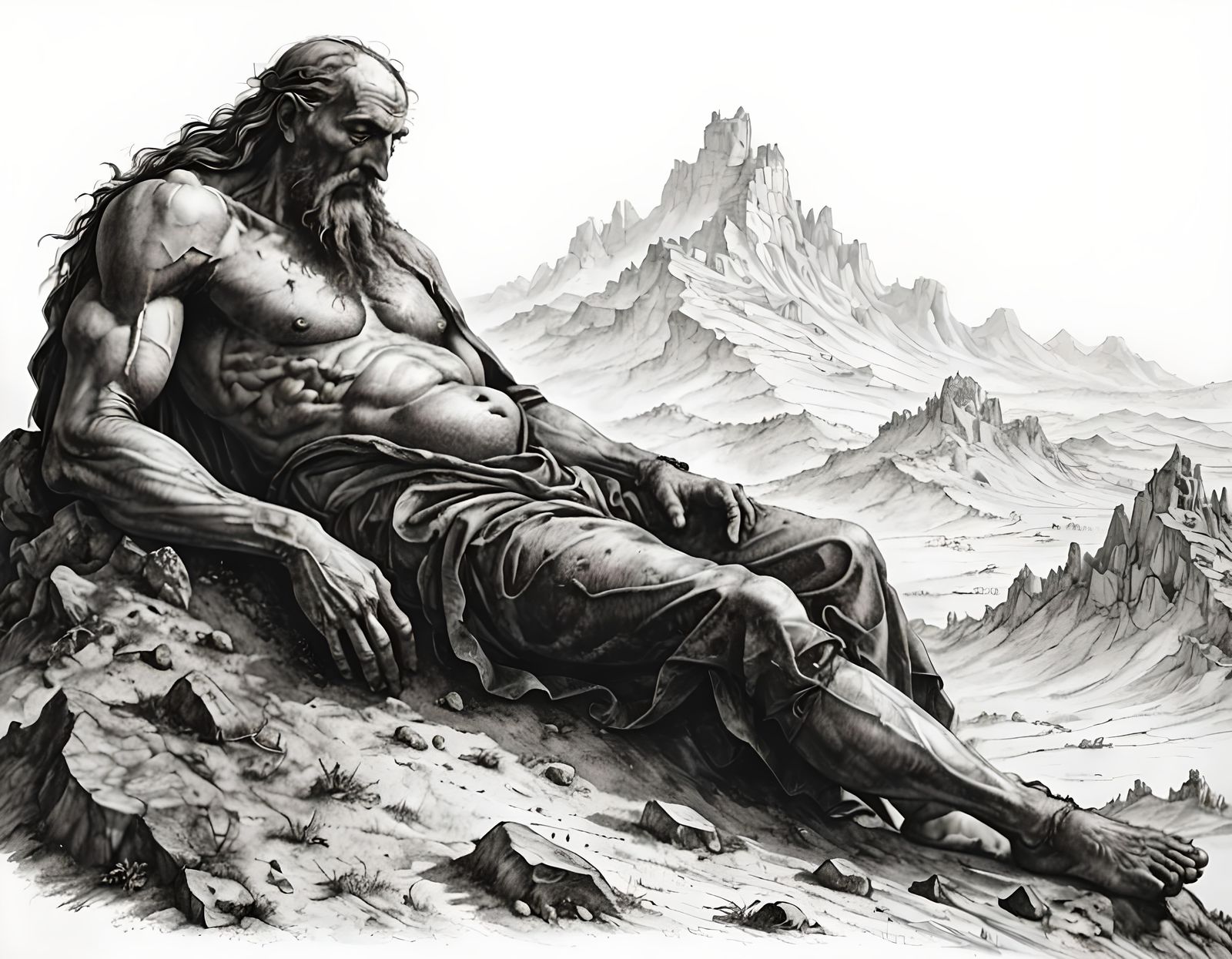 Sleeping Giant on Barren Hill in Charcoal Style