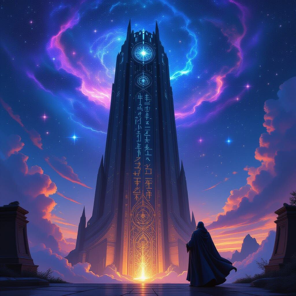 Starlight Tower with Glowing Runes and Celestial Observatory
