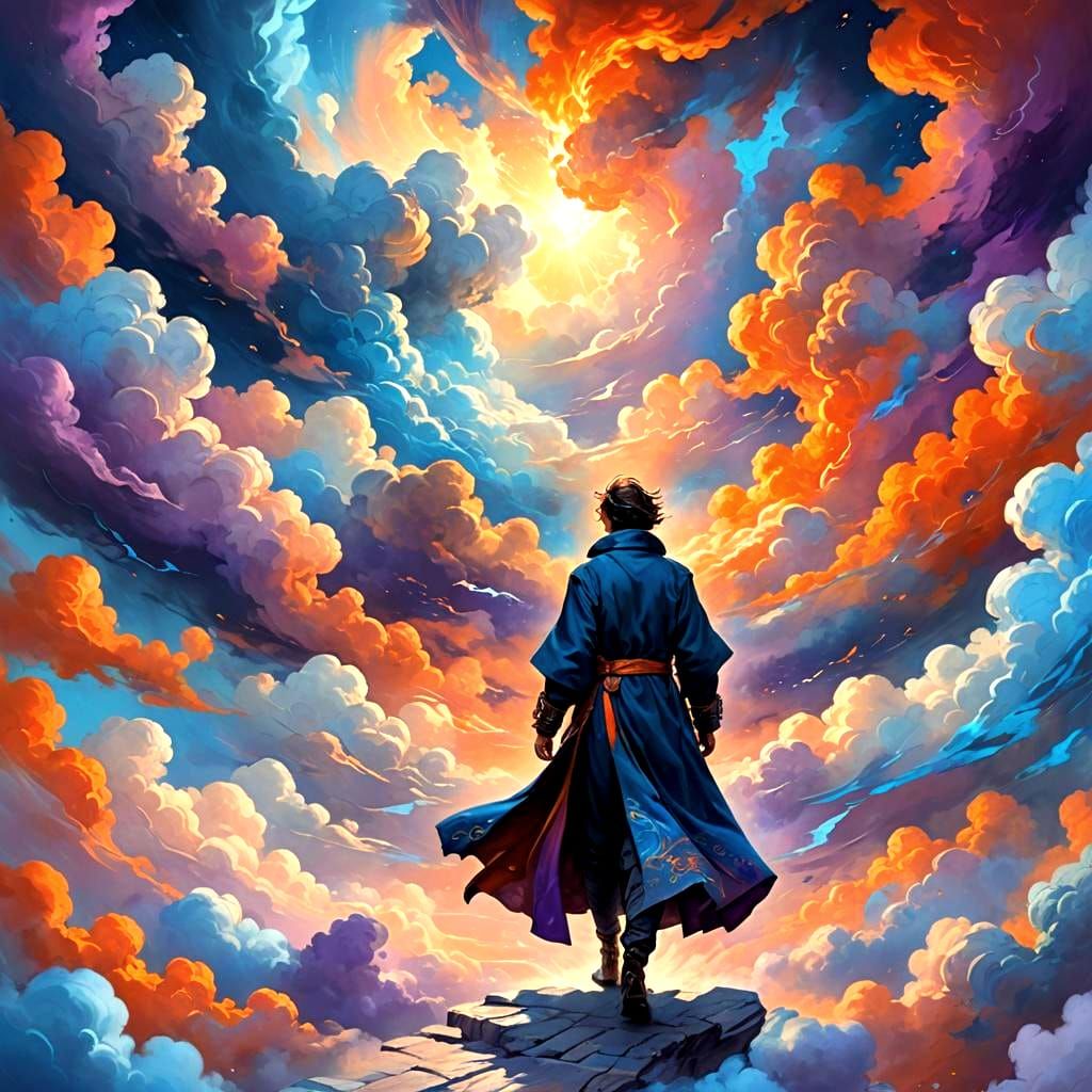 Person Stepping into Infinity in Detailed Matte Painting