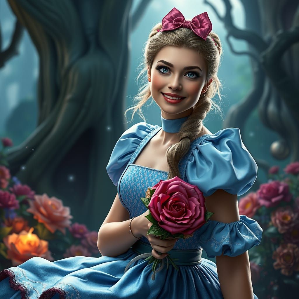 Cinderella as Oz's Dorothy in Vibrant Fantasy Landscape