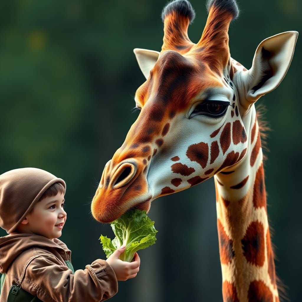 Hyperrealistic Giraffe Receives Lettuce From Zookeeper