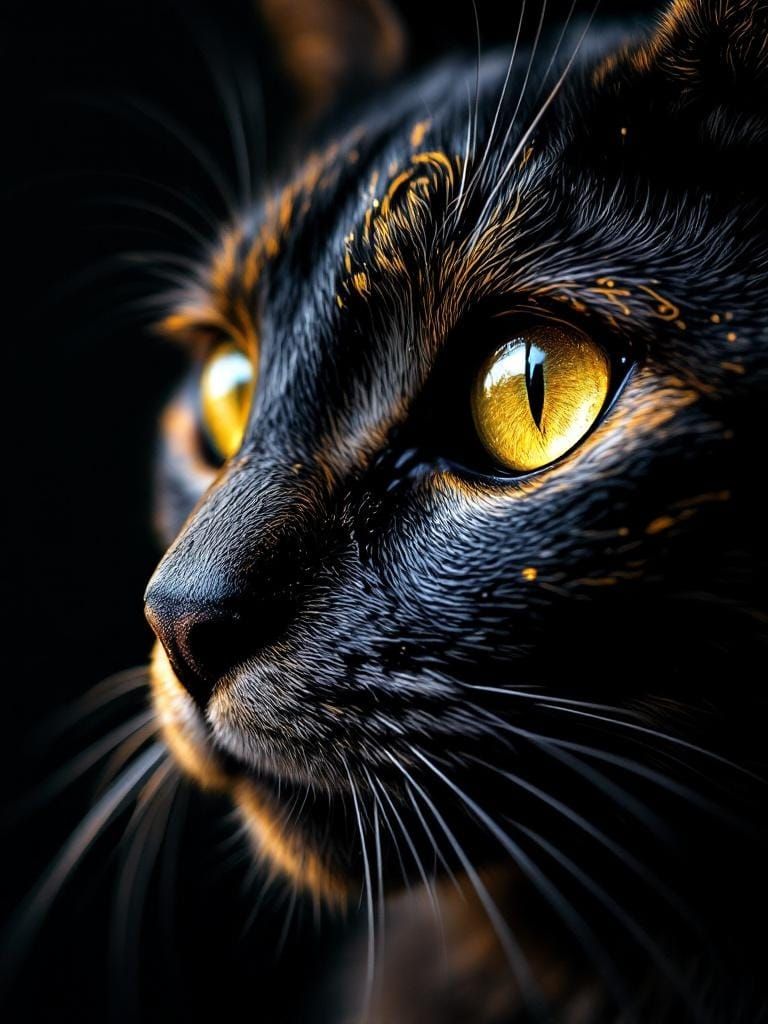 Detailed Cat Portrait with Intricate Organic Motifs