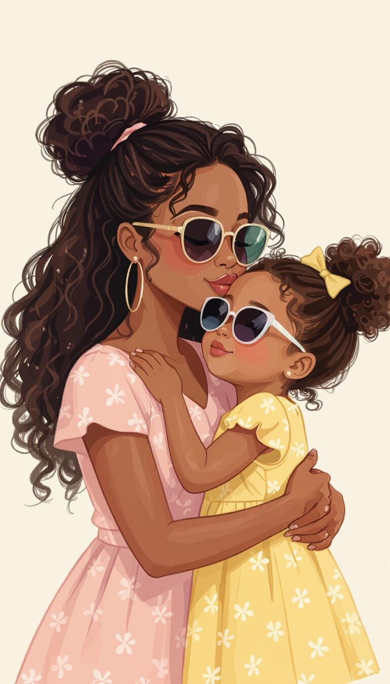 Cute African American Child Illustration in Pastel