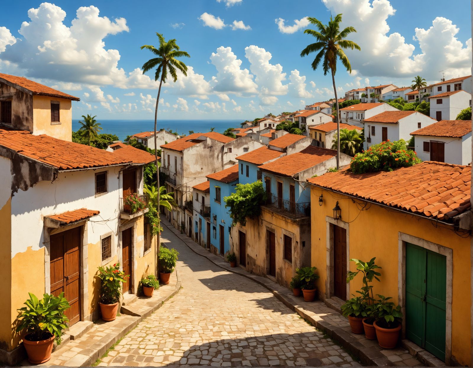 Brazilian Village Street with Tropical Sky
