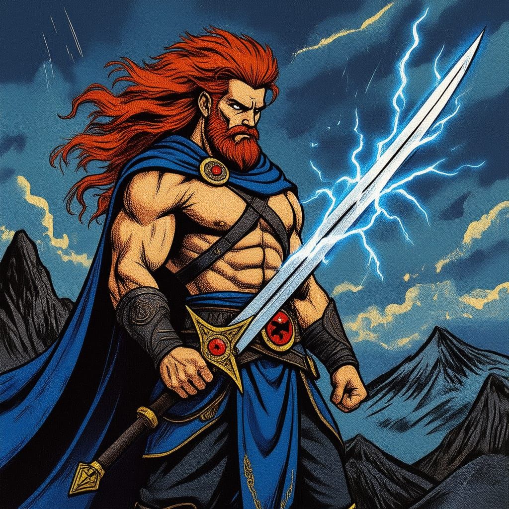 Lion Warrior with Sword on Mountain Plateau