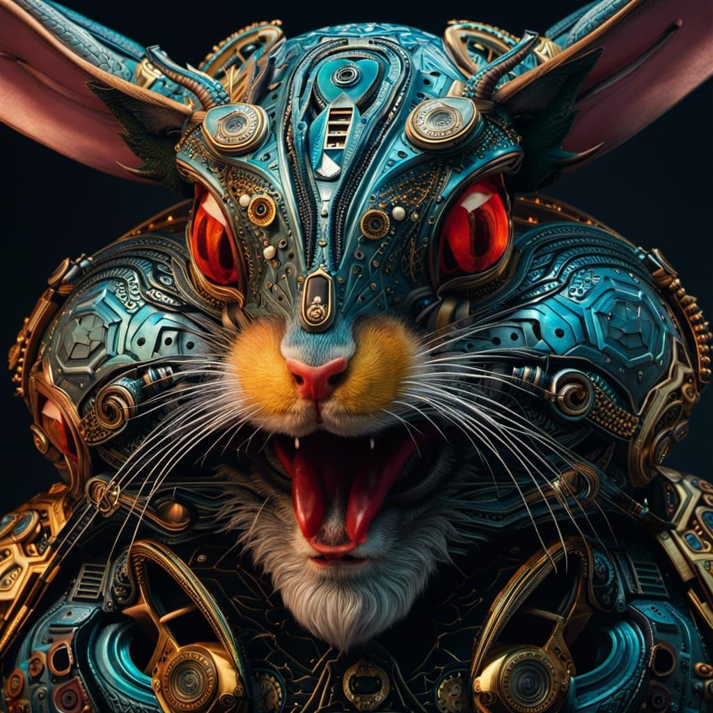 Cyberpunk Biomechanical Bugs Bunny Portrait