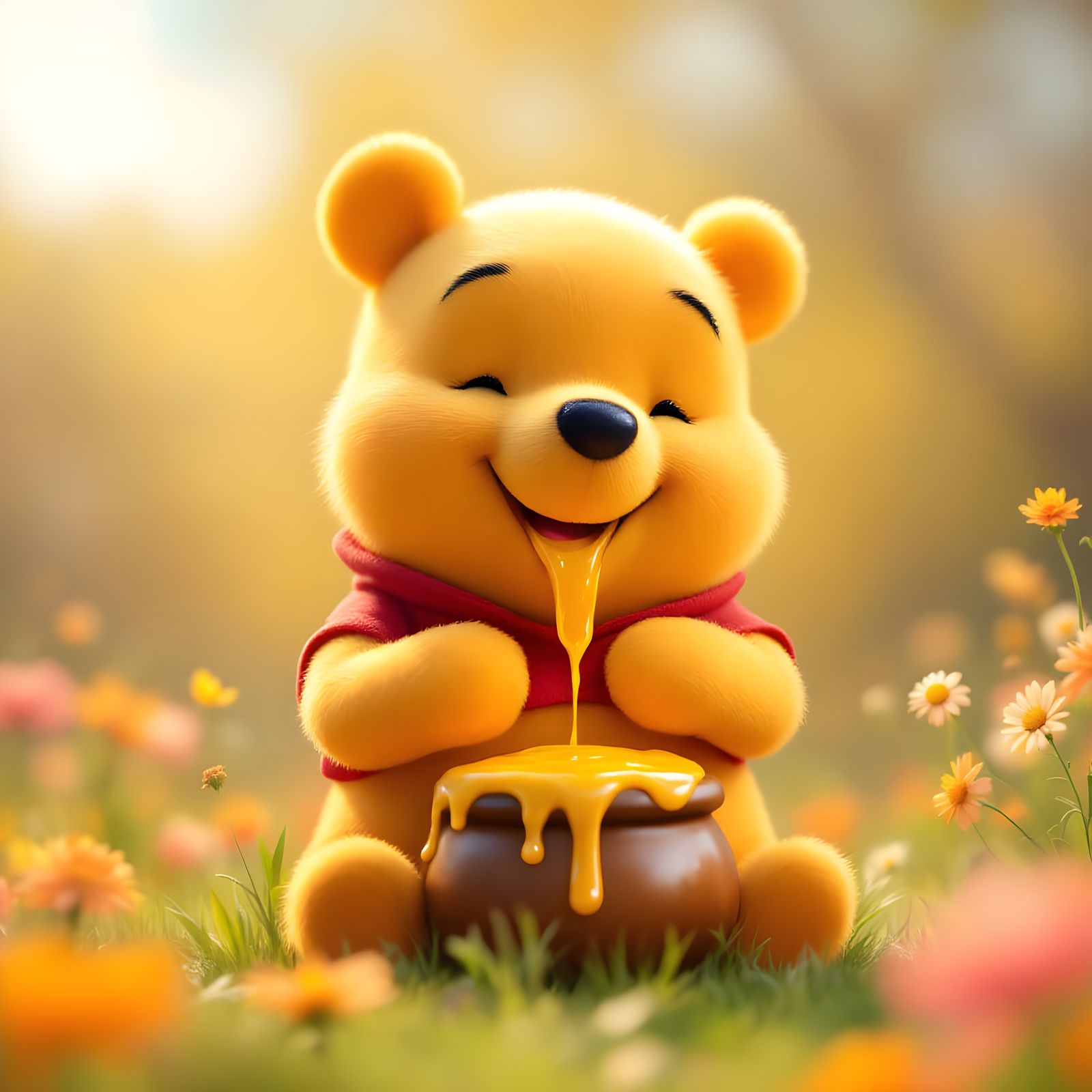 Winnie the Pooh Eating Honey: 3D Digital Art