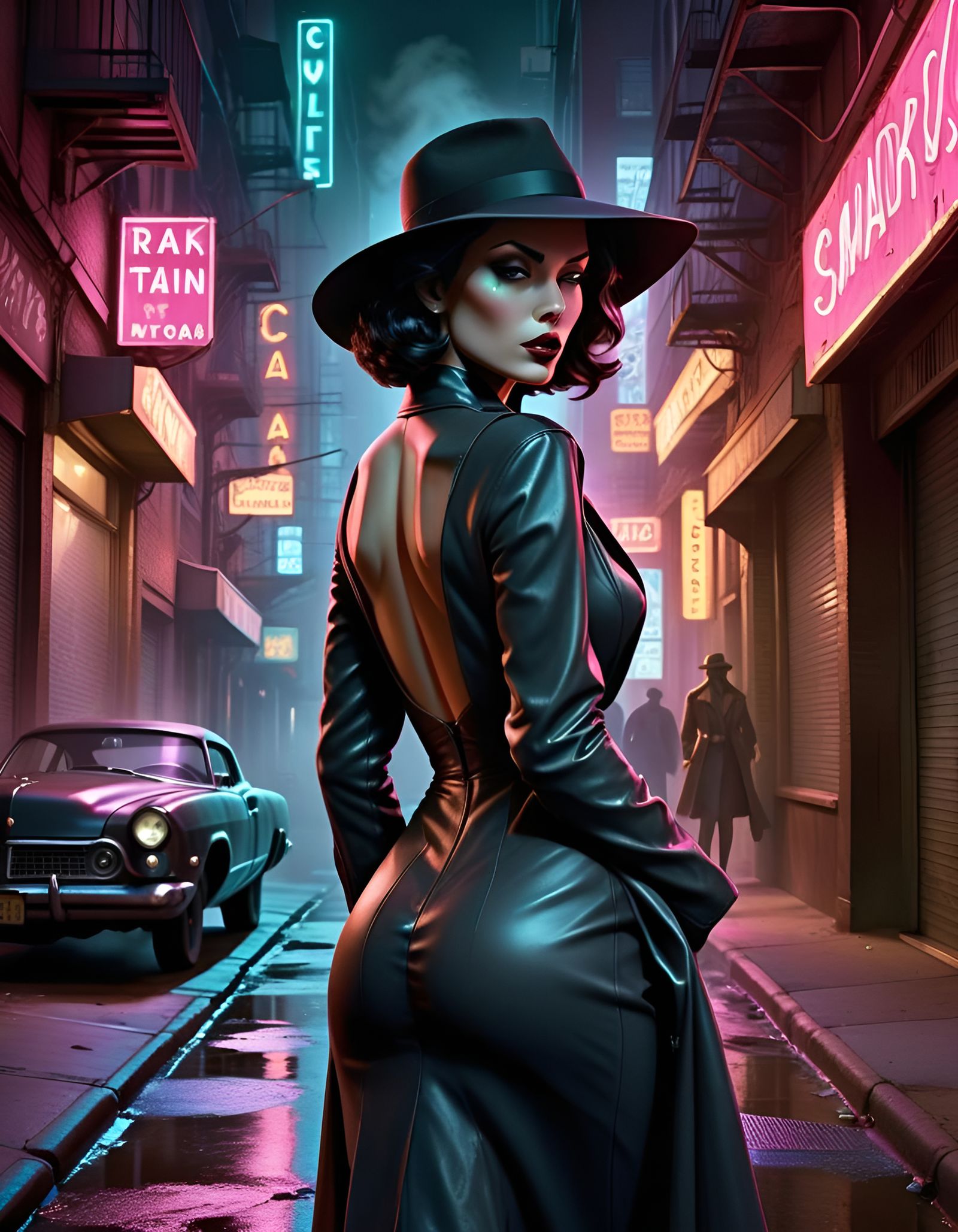 Neo-Noir Femme Fatale in Dystopian City