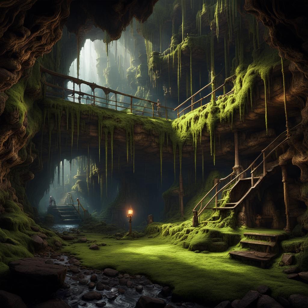 Mineshaft in Moss Cave: Digital Matte Painting