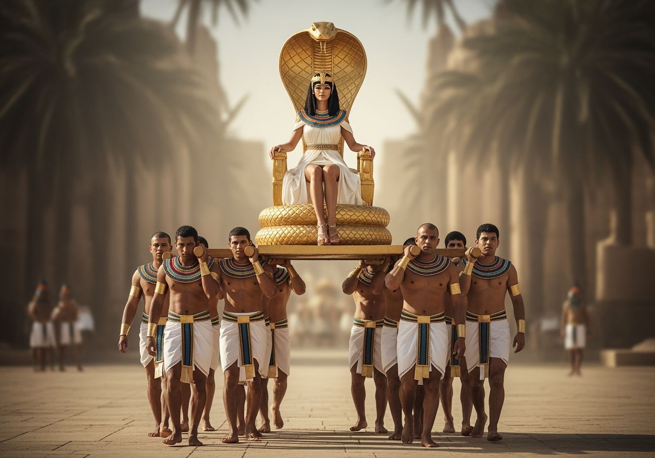 Regal Egyptian Queen on Cobra Throne