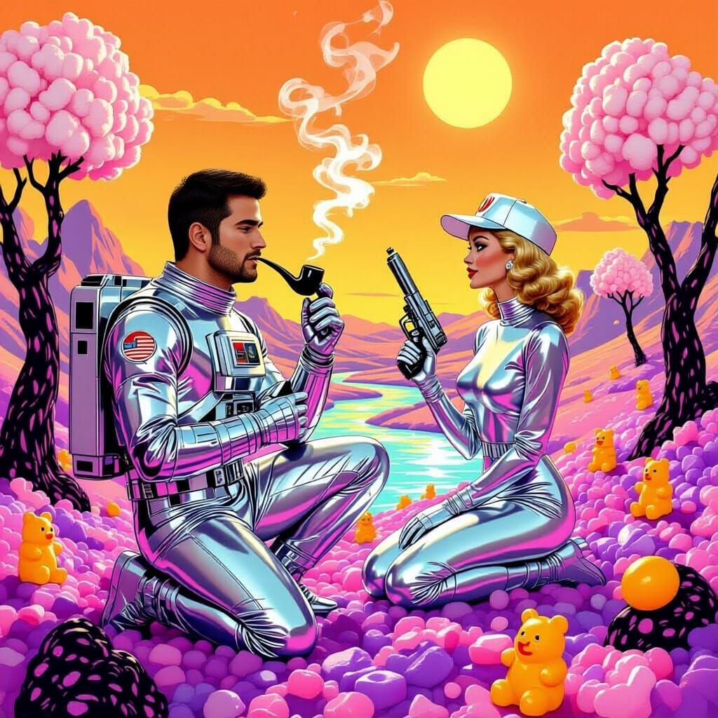 Retro Sci-Fi Candy Planet Exploration