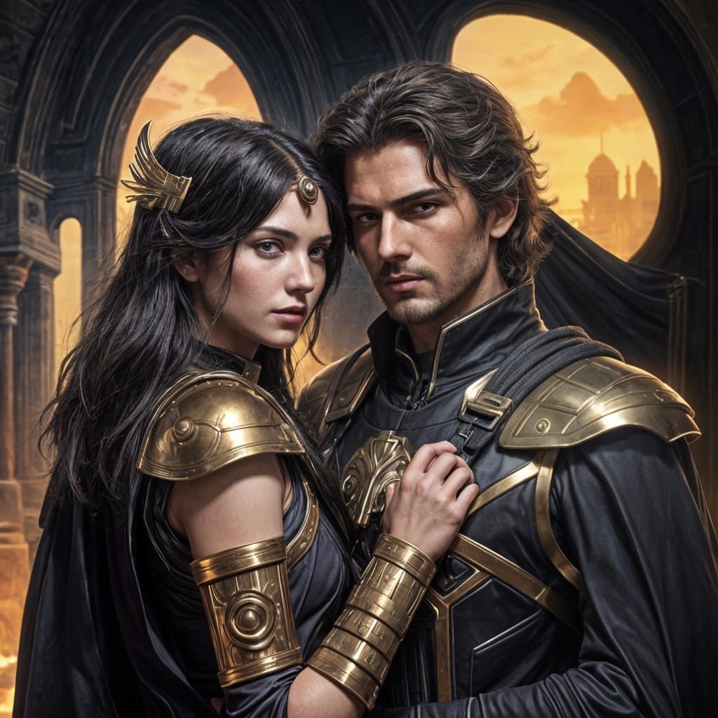 Futuristic Goddess Isis Embraces Armored Dionysus